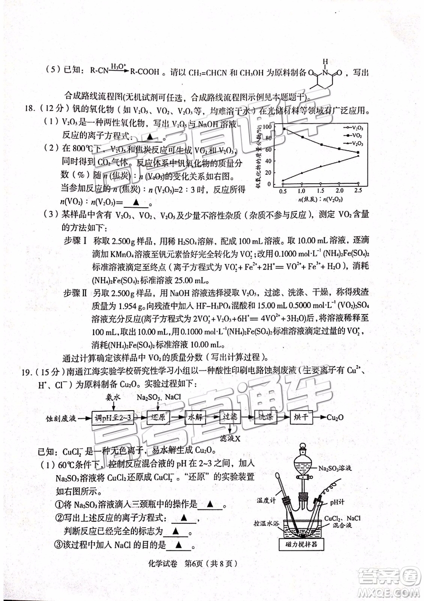 2019年3月江蘇七市二?；瘜W(xué)試題及參考答案