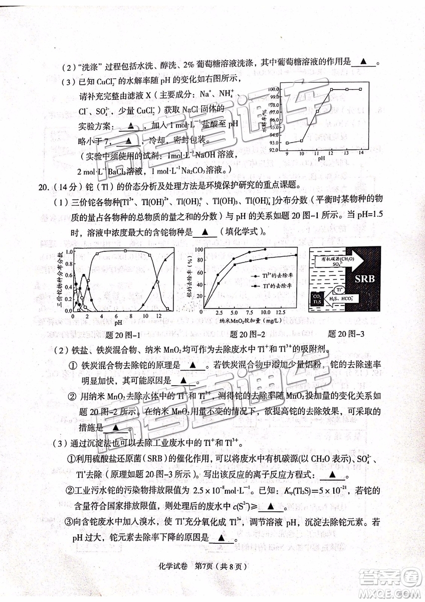 2019年3月江蘇七市二?；瘜W(xué)試題及參考答案