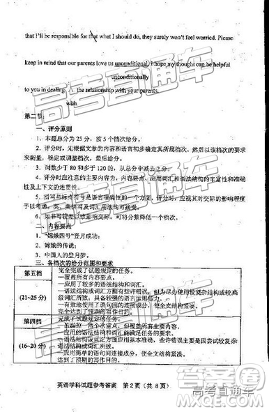 2019年福建省質(zhì)檢英語試題及參考答案