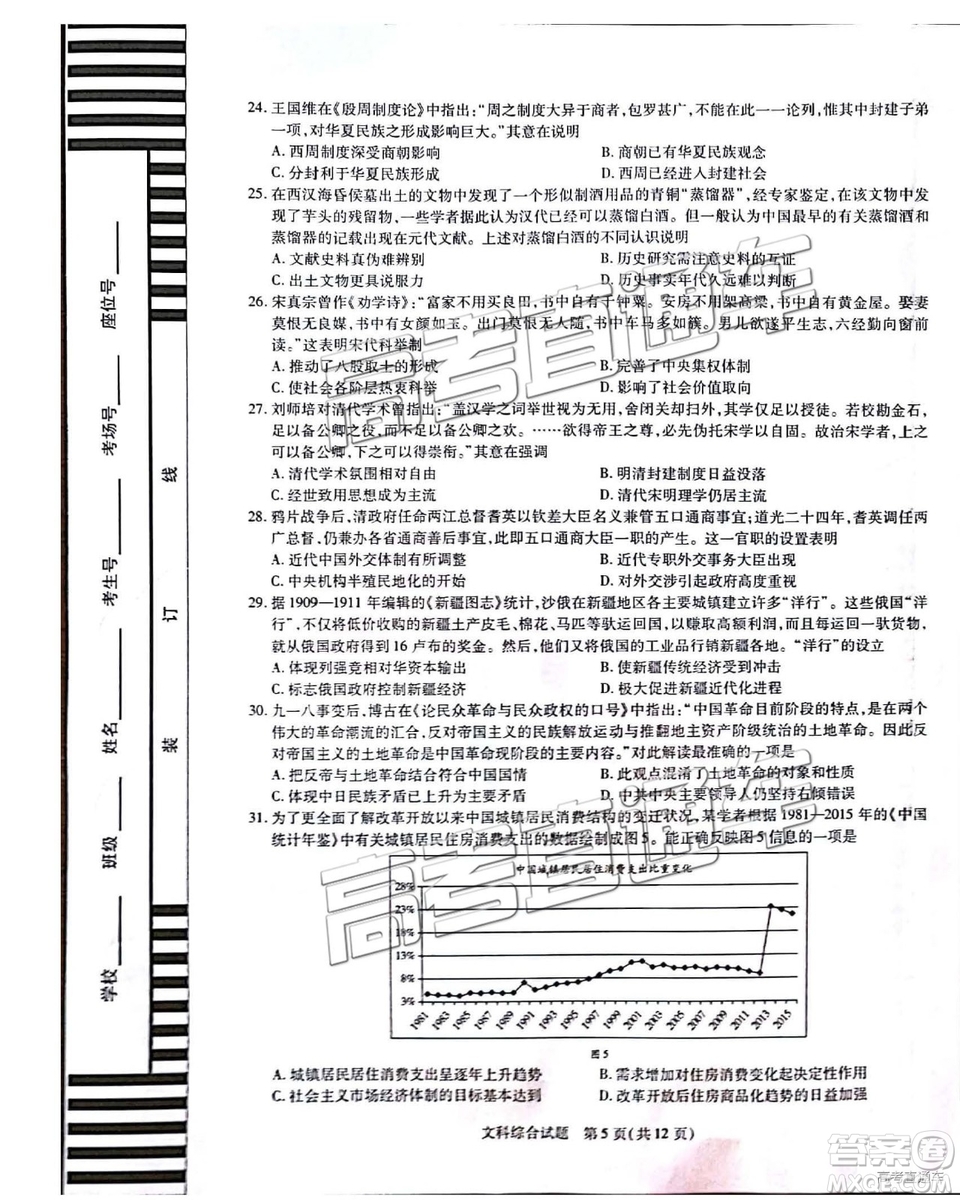 2019年安徽皖北協(xié)作區(qū)高三聯(lián)考文綜試題及參考答案