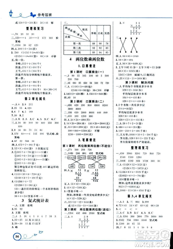 2019小學(xué)同步測(cè)控優(yōu)化設(shè)計(jì)數(shù)學(xué)三年級(jí)下冊(cè)人教RJ版福建專(zhuān)版答案