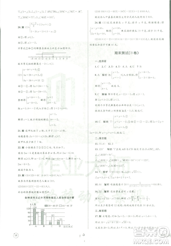 2019年優(yōu)化設(shè)計單元測試卷七年級下冊數(shù)學(xué)人教版參考答案