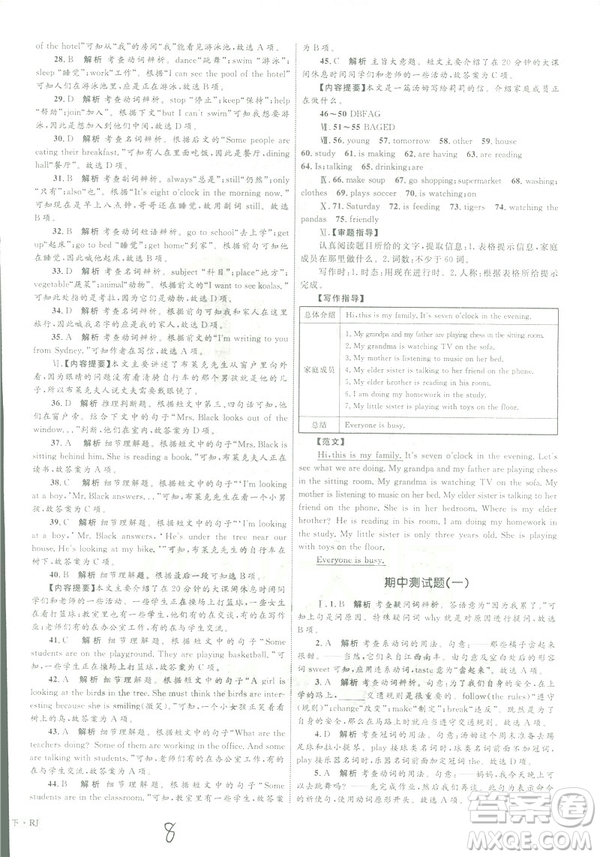 2019年優(yōu)化設計單元測試卷七年級下冊英語人教版參考答案