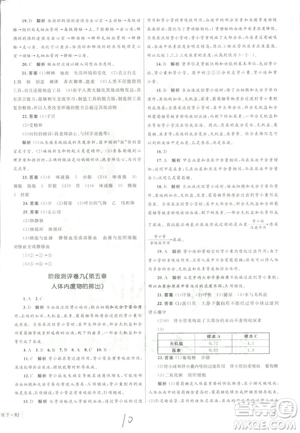 優(yōu)化設(shè)計單元測試卷2019年七年級下冊生物RJ人教版參考答案