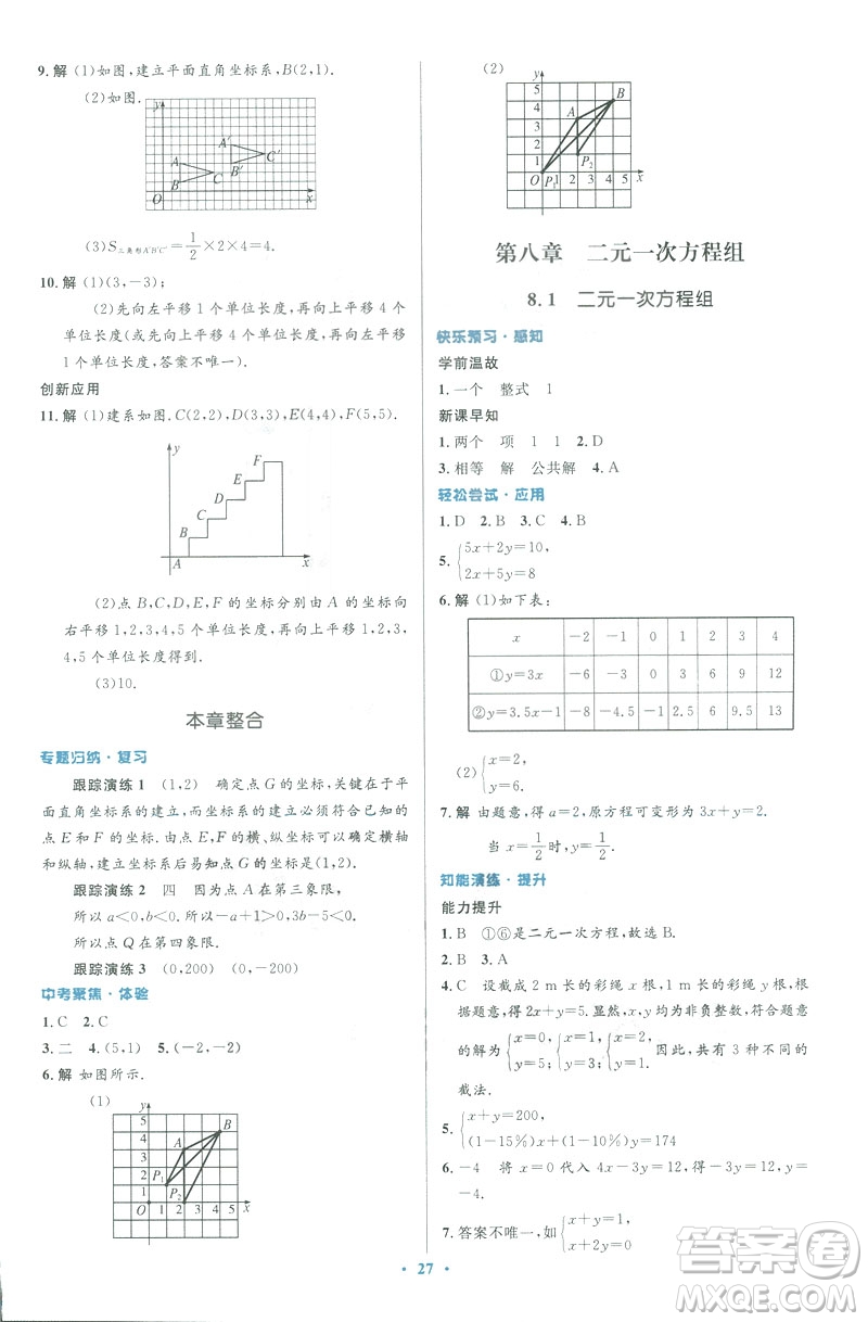 2019年優(yōu)化設(shè)計(jì)七年級數(shù)學(xué)下冊人教版初中同步測控優(yōu)化設(shè)計(jì)答案