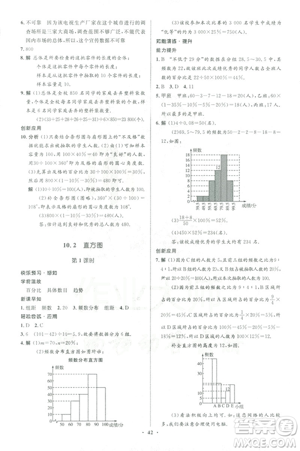 2019年優(yōu)化設(shè)計(jì)七年級數(shù)學(xué)下冊人教版初中同步測控優(yōu)化設(shè)計(jì)答案