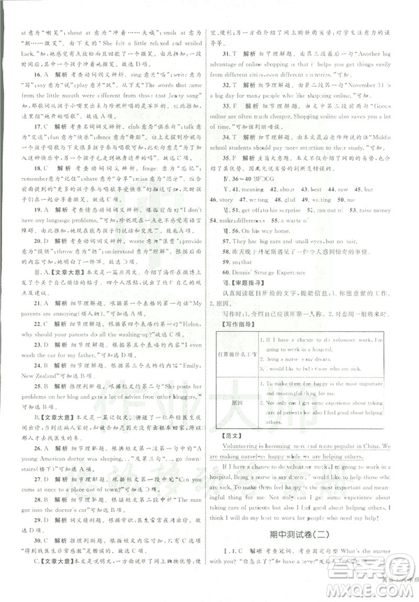 2019年優(yōu)化設(shè)計單元測試卷八年級下冊英語RJ人教版參考答案