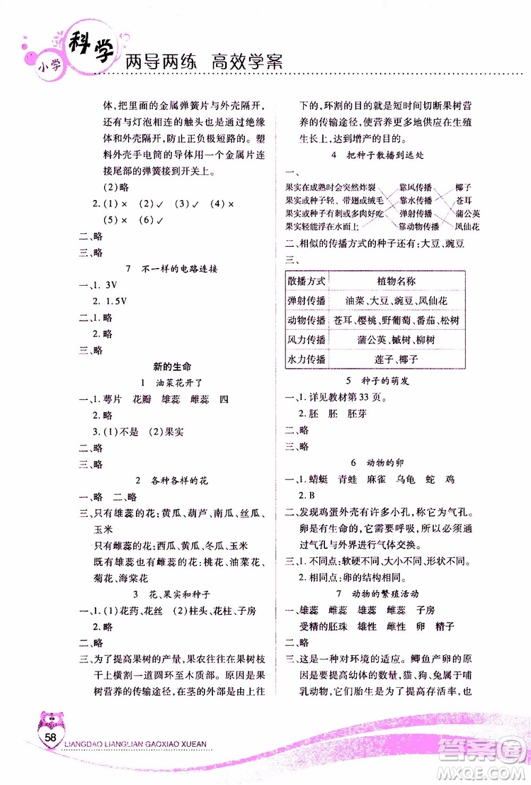 2019年新課標(biāo)兩導(dǎo)兩練高效學(xué)案四年級科學(xué)科教版參考答案