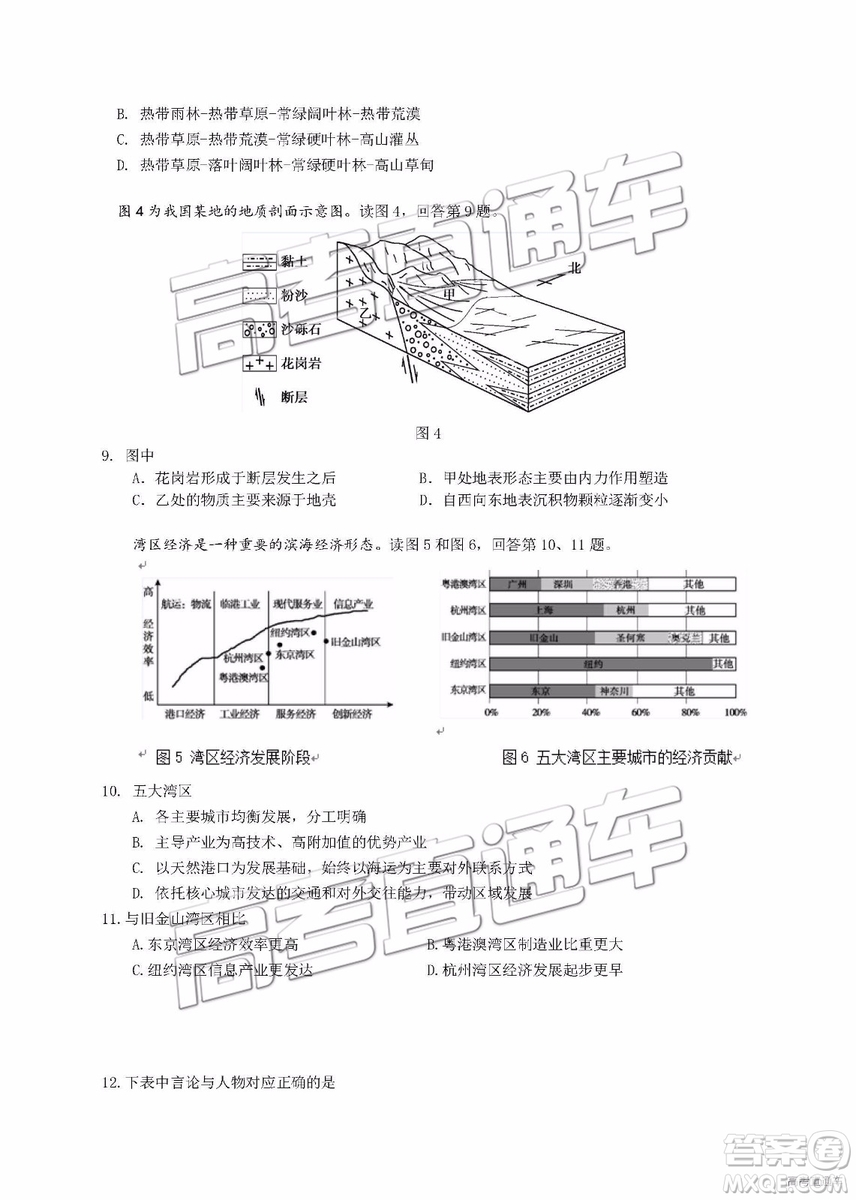 2019年北京朝陽區(qū)一模文科綜合試題及參考答案