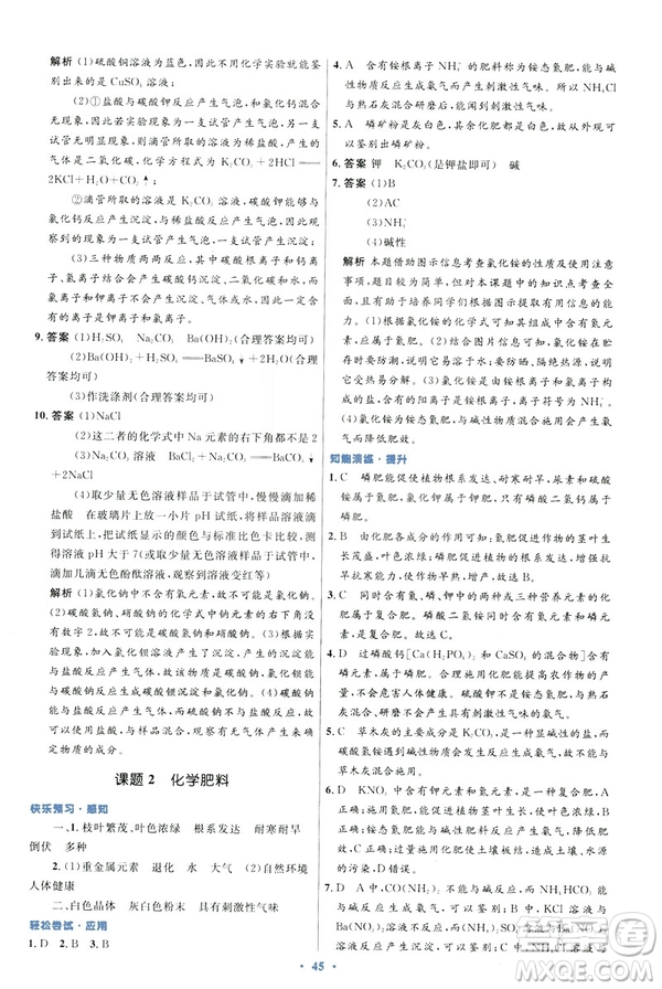 2019初中同步測控優(yōu)化設(shè)計九年級化學(xué)下冊人教版參考答案