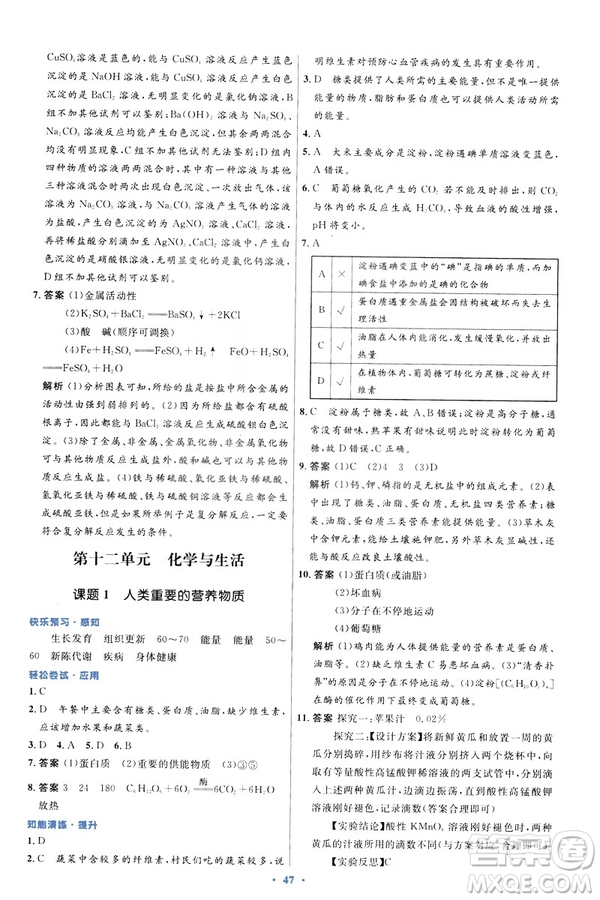 2019初中同步測控優(yōu)化設(shè)計九年級化學(xué)下冊人教版參考答案