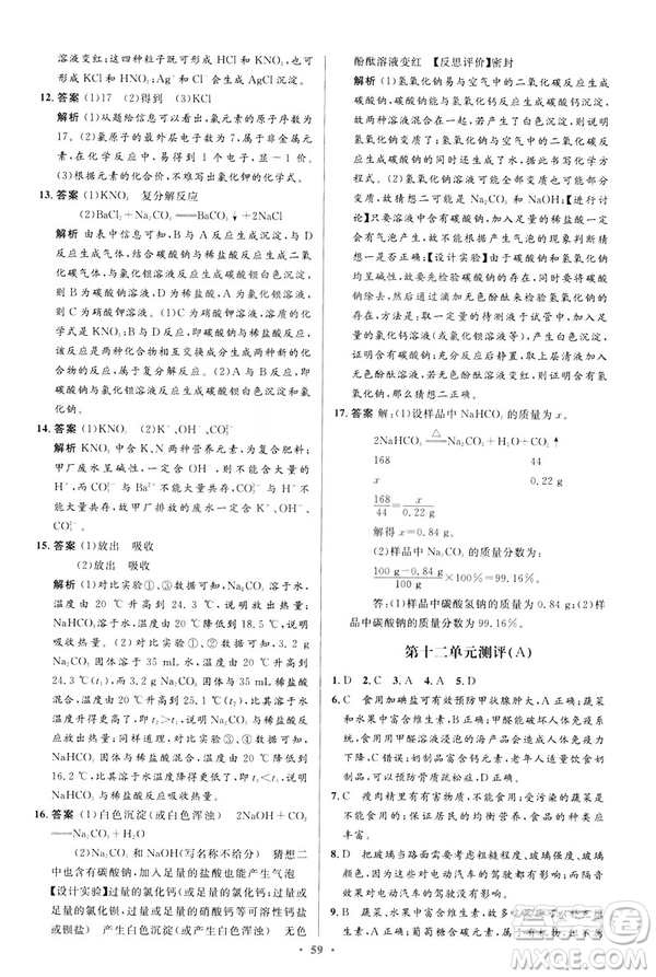 2019初中同步測控優(yōu)化設(shè)計九年級化學(xué)下冊人教版參考答案