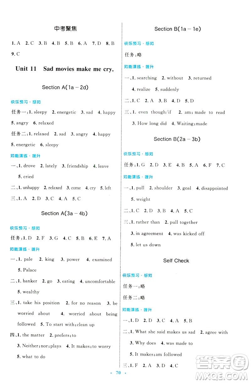 2019年初中同步測控優(yōu)化設(shè)計九年級全一冊英語參考答案