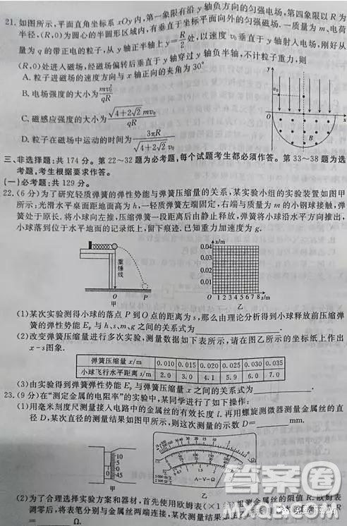 2019年全國(guó)百所名校高考模擬調(diào)研卷六理綜參考答案