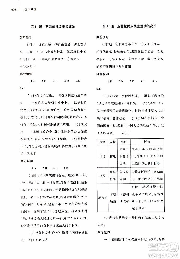 大象出版社2019年九年級歷史基礎(chǔ)訓練人教版下冊參考答案