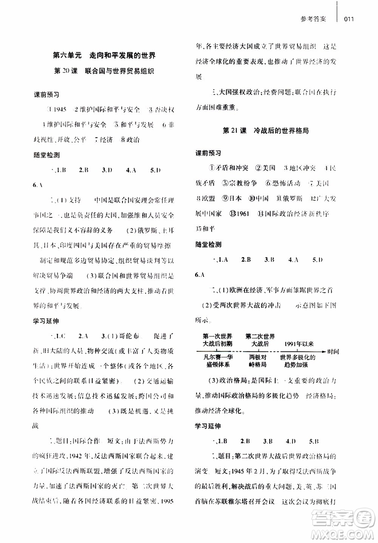 大象出版社2019年九年級歷史基礎(chǔ)訓練人教版下冊參考答案