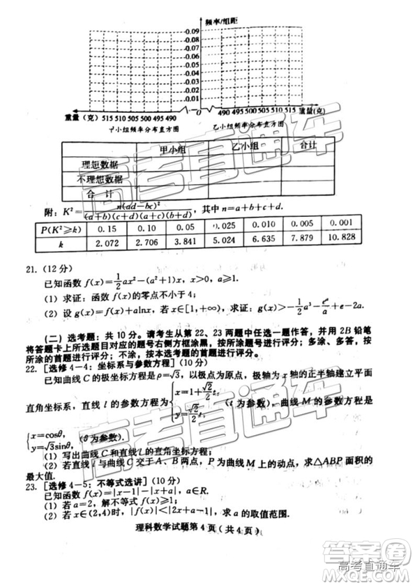 2019年高三保定一模數(shù)學(xué)試題及參考答案