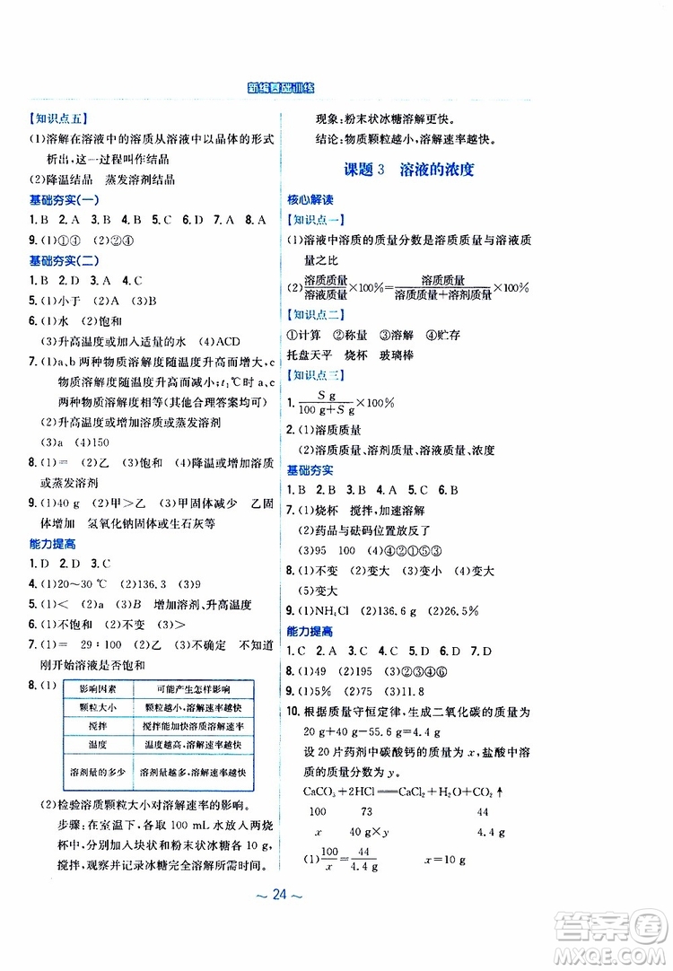 2019春新編基礎(chǔ)訓(xùn)練九年級(jí)化學(xué)下冊(cè)人教版RJ版參考答案