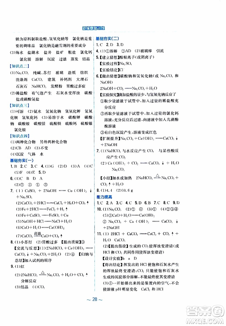 2019春新編基礎(chǔ)訓(xùn)練九年級(jí)化學(xué)下冊(cè)人教版RJ版參考答案