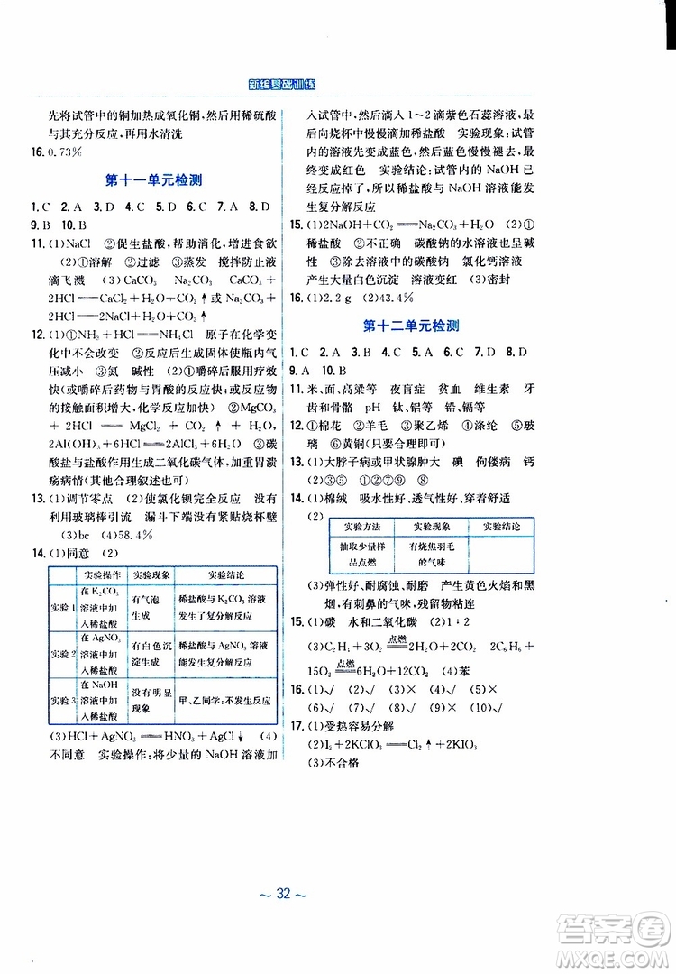 2019春新編基礎(chǔ)訓(xùn)練九年級(jí)化學(xué)下冊(cè)人教版RJ版參考答案