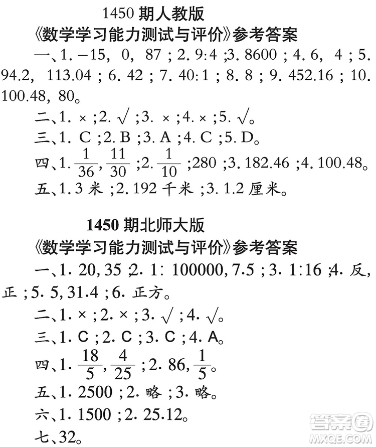 小學(xué)生數(shù)學(xué)報2019年六年級第1450期答案