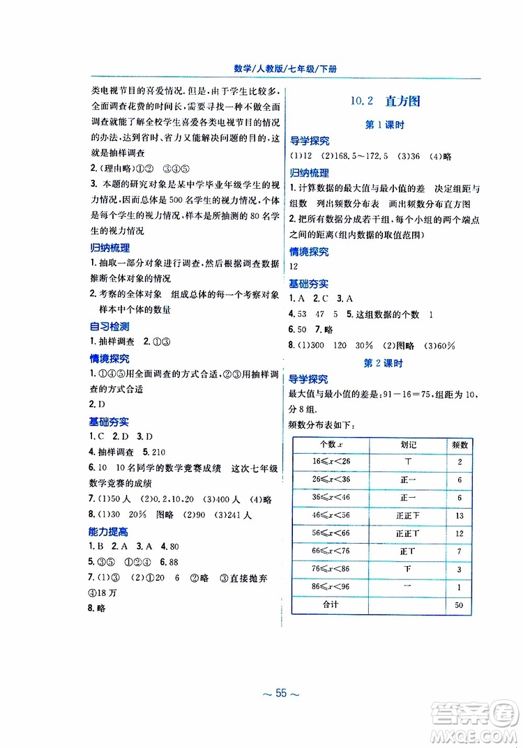 2019年新編基礎(chǔ)訓(xùn)練七年級(jí)數(shù)學(xué)人教版下冊(cè)9787533625542參考答案