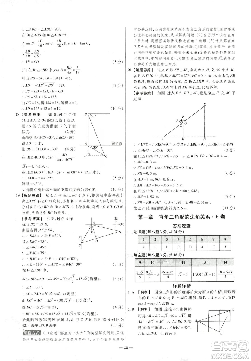 天星教育2019金考卷活頁題選九年級下數(shù)學人教RJ名師名題單元雙測卷答案