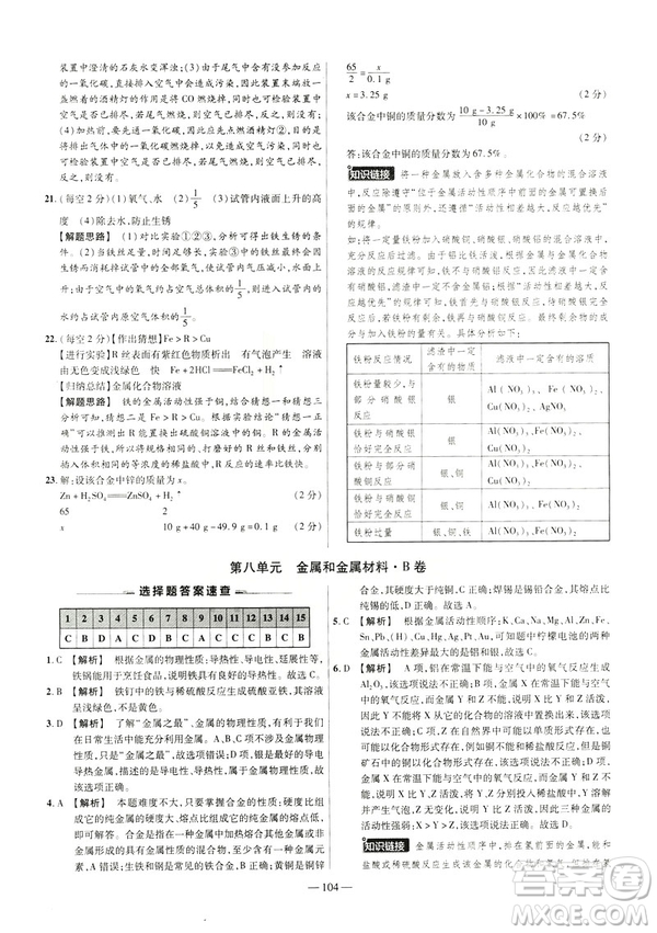 2019版人教版金考卷活頁題選九年級下化學RJ名師名題單元雙測卷答案