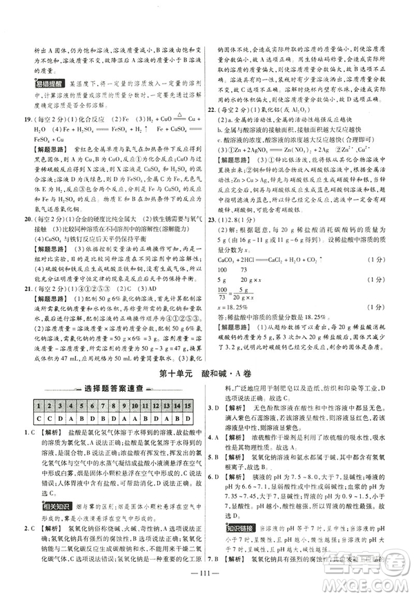 2019版人教版金考卷活頁題選九年級下化學RJ名師名題單元雙測卷答案