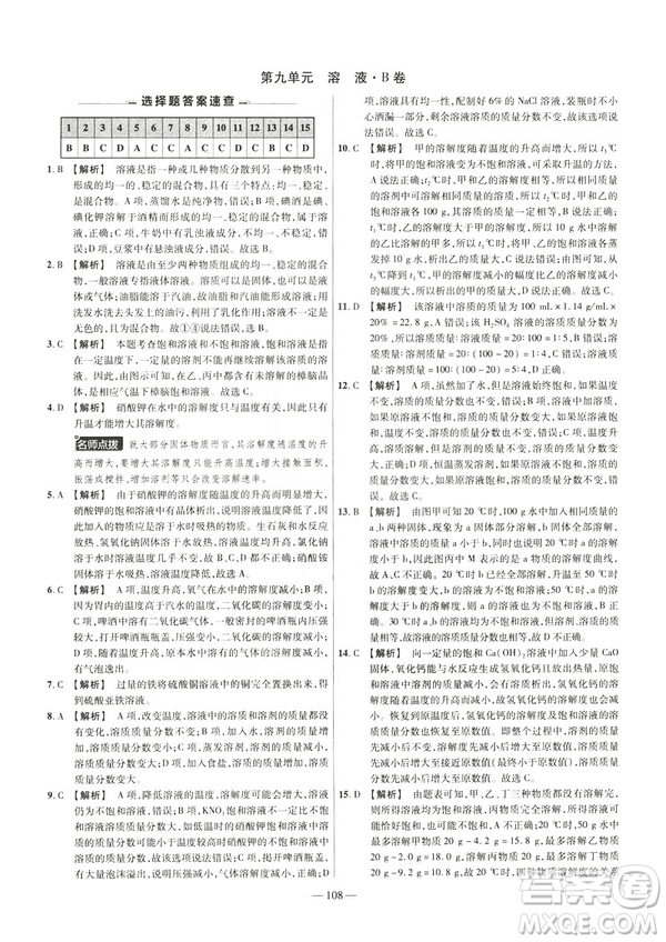 2019版人教版金考卷活頁題選九年級下化學RJ名師名題單元雙測卷答案