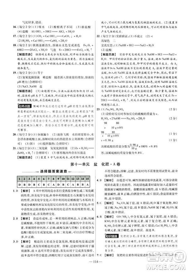 2019版人教版金考卷活頁題選九年級下化學RJ名師名題單元雙測卷答案