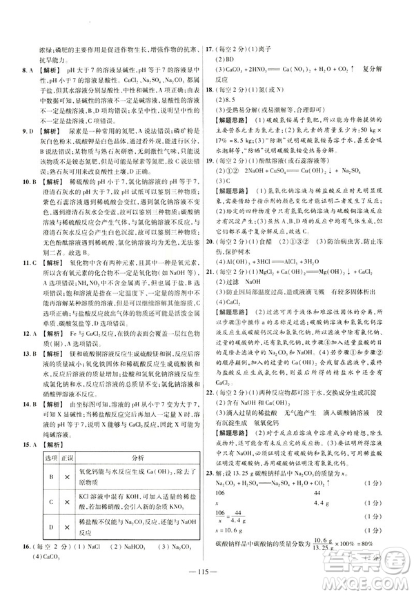 2019版人教版金考卷活頁題選九年級下化學RJ名師名題單元雙測卷答案