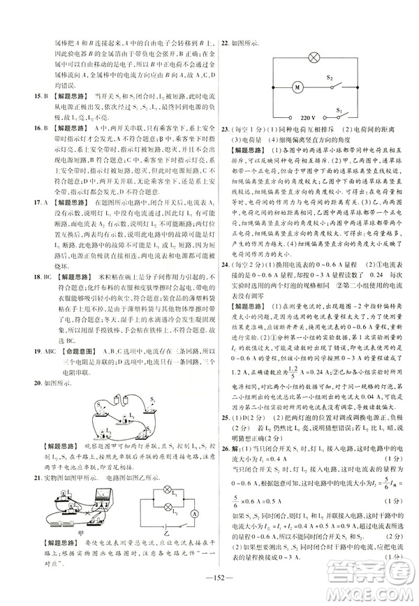 2019版人教版金考卷活頁題選九年級(jí)全一冊(cè)物理RJ名師名題單元雙測(cè)卷答案