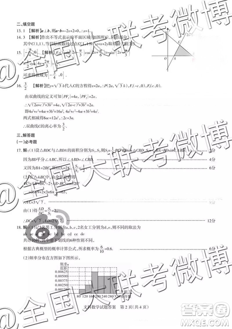 2019年山西省高三適應性測試二文理數(shù)參考答案