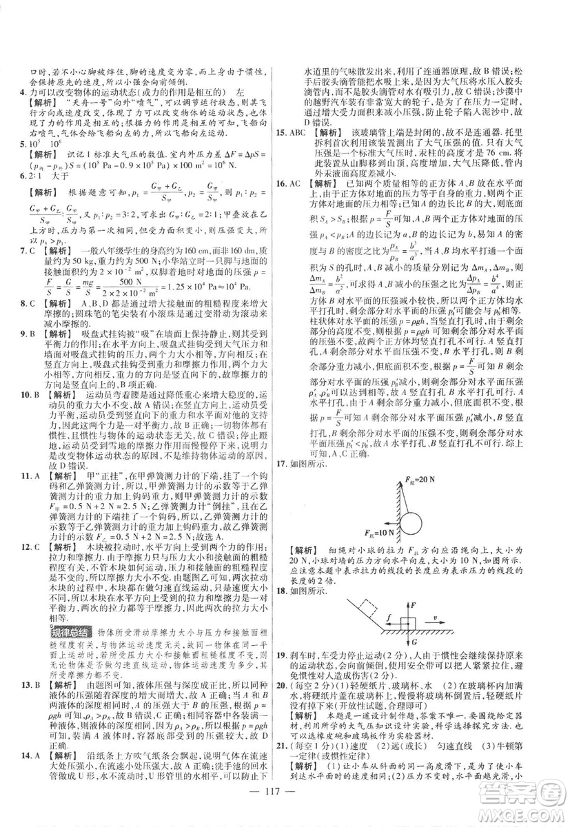 金考卷2019版人教版活頁(yè)題選八年級(jí)下物理RJ名師名題單元雙測(cè)卷答案