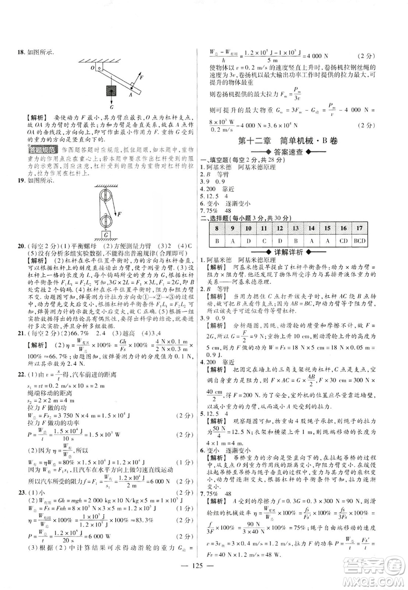 金考卷2019版人教版活頁(yè)題選八年級(jí)下物理RJ名師名題單元雙測(cè)卷答案