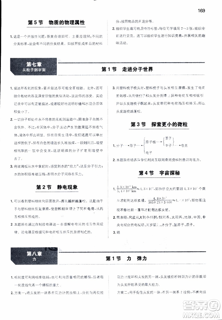 2019年一本初中物理八年級同步訓(xùn)練下冊人教版參考答案