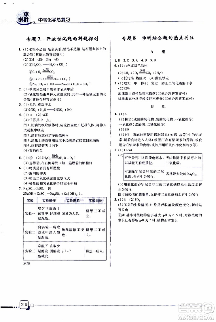 2019新版一本必勝中考化學(xué)金版青島專版參考答案