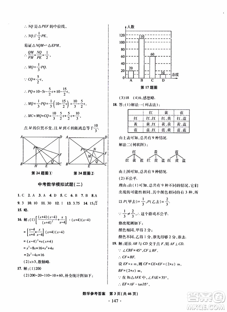 2019年一本必勝中考數(shù)學模擬試題銀版青島專版9787543608474參考答案