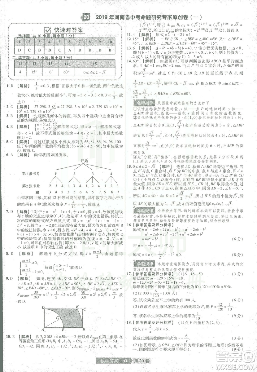 天星教育2019年中考用金考卷特快專遞河南中考45套數(shù)學(xué)答案