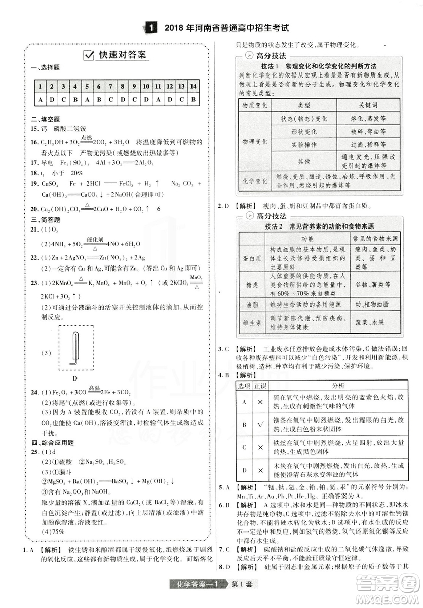 天星文化2019年河南中考45套卷金考卷特快專遞化學參考答案