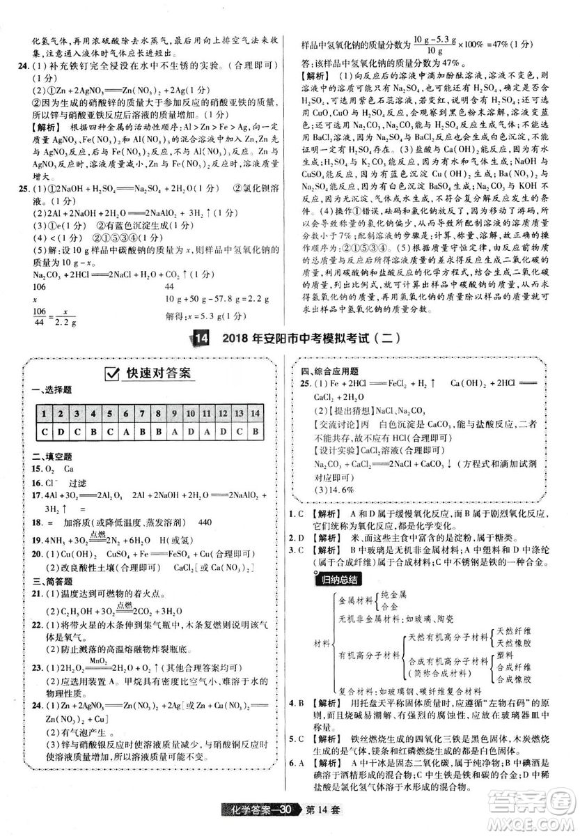 天星文化2019年河南中考45套卷金考卷特快專遞化學參考答案