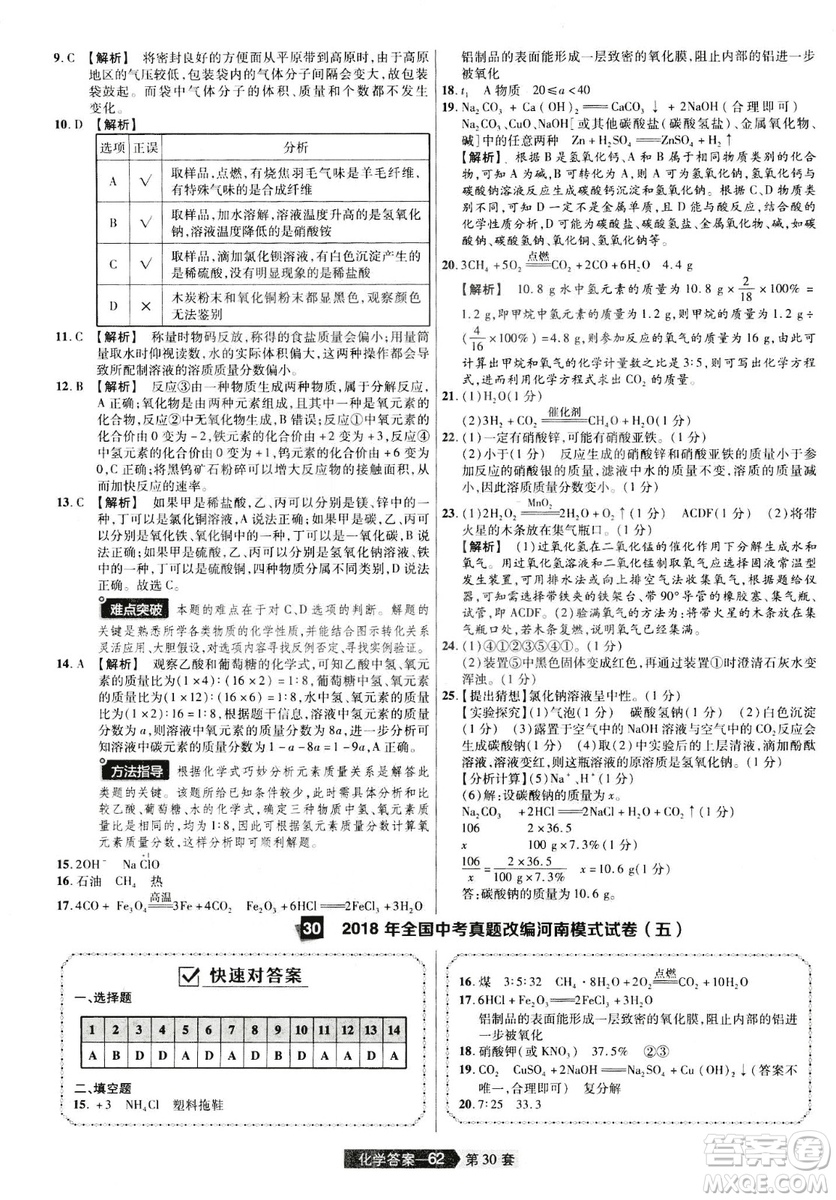 天星文化2019年河南中考45套卷金考卷特快專遞化學參考答案