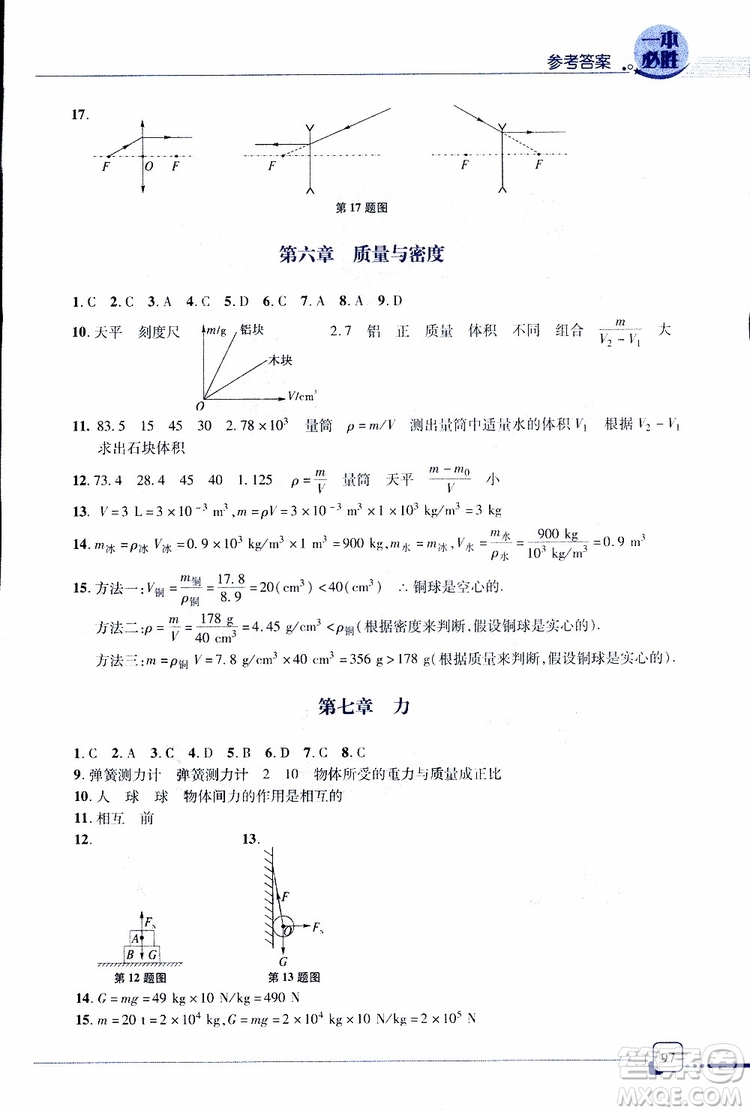 金版青島專版2019年一本必勝中考物理總復(fù)習(xí)參考答案