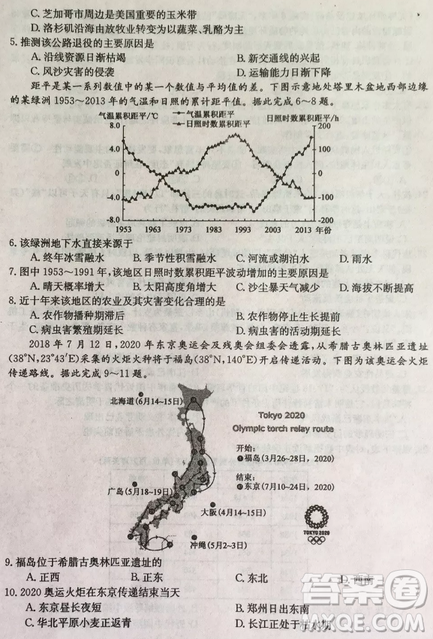 2019年普通高等學(xué)校招生全國統(tǒng)考沖刺預(yù)測全國卷三文綜答案