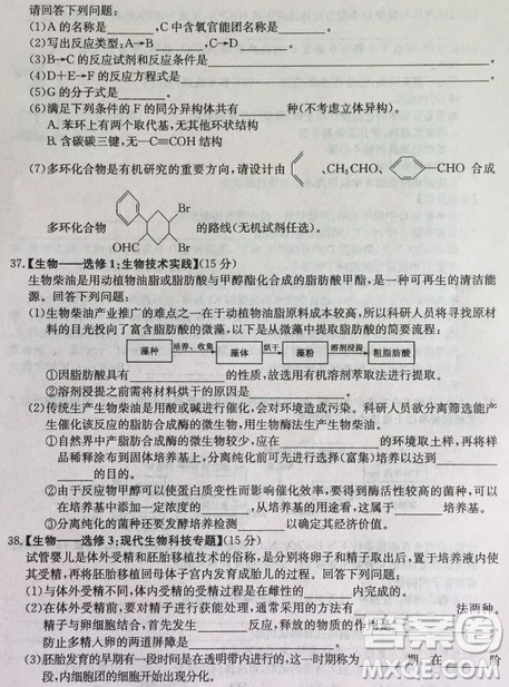 2019年普通高等學(xué)校招生全國(guó)統(tǒng)考沖刺預(yù)測(cè)全國(guó)卷三理綜參考答案