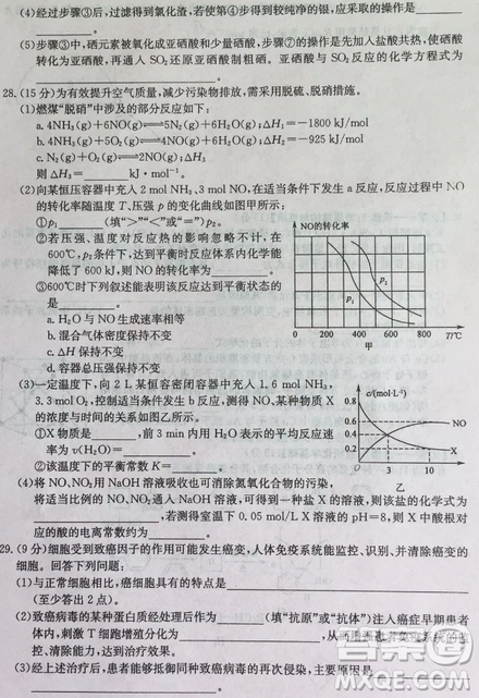 2019年普通高等學(xué)校招生全國(guó)統(tǒng)考沖刺預(yù)測(cè)全國(guó)卷三理綜參考答案