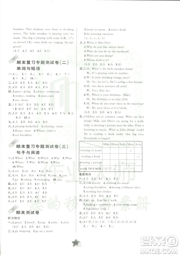 2019春人教版A版新課程學習與測評單元雙測五年級下冊英語答案