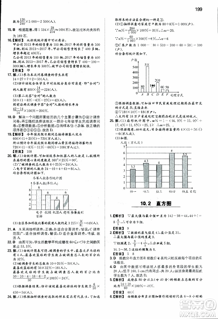 2019年一本初中數(shù)學(xué)七年級同步訓(xùn)練下冊人教版參考答案