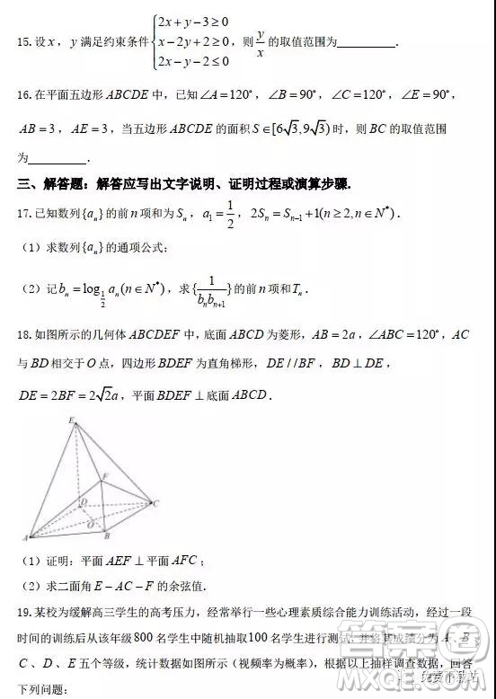 河北衡水中學(xué)2019年高考押題試卷文理數(shù)二參考答案